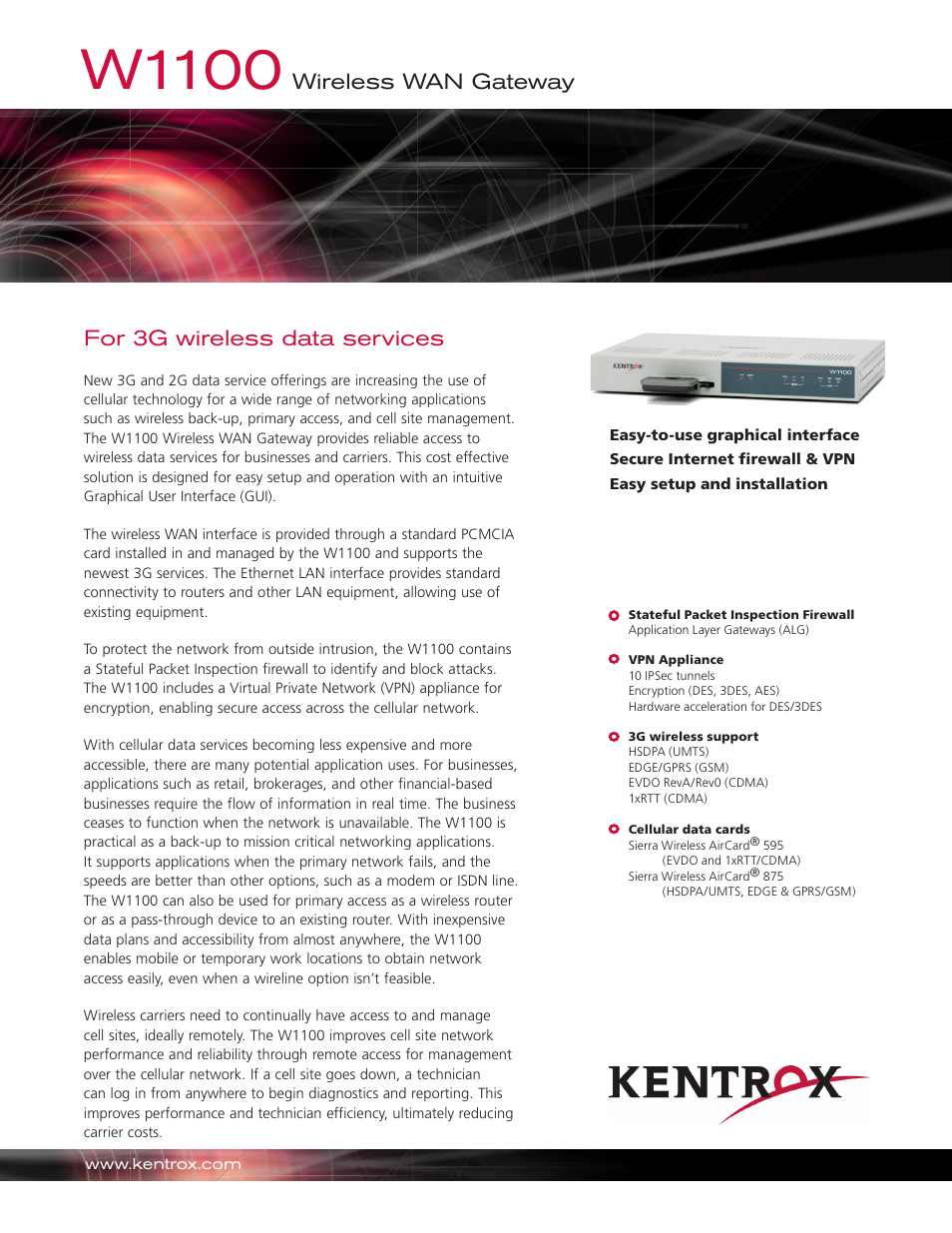 Kentrox W1100 User Manual | 2 pages