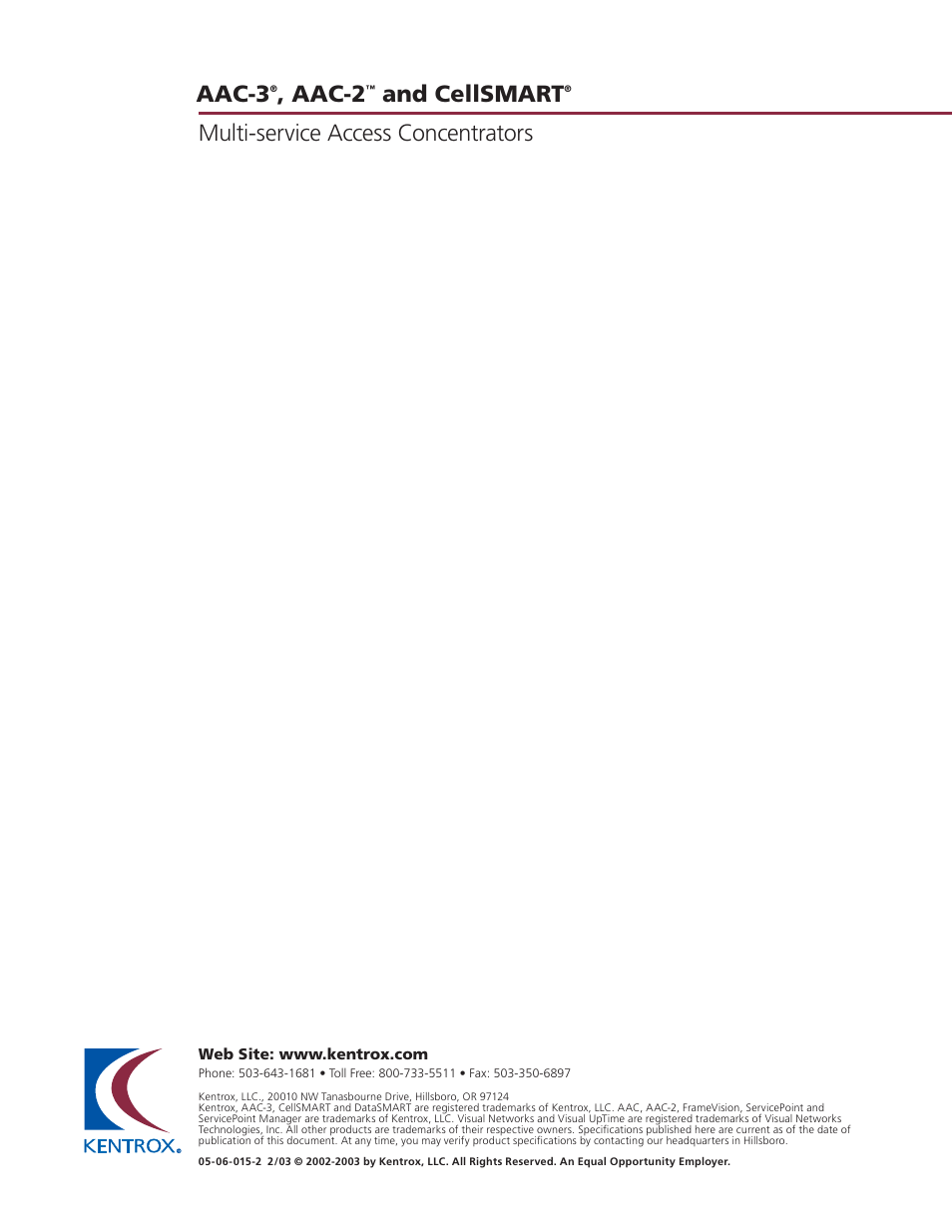 Multi-service access concentrators aac-3, Aac-2, And cellsmart | Kentrox AAC-2TM User Manual | Page 12 / 12