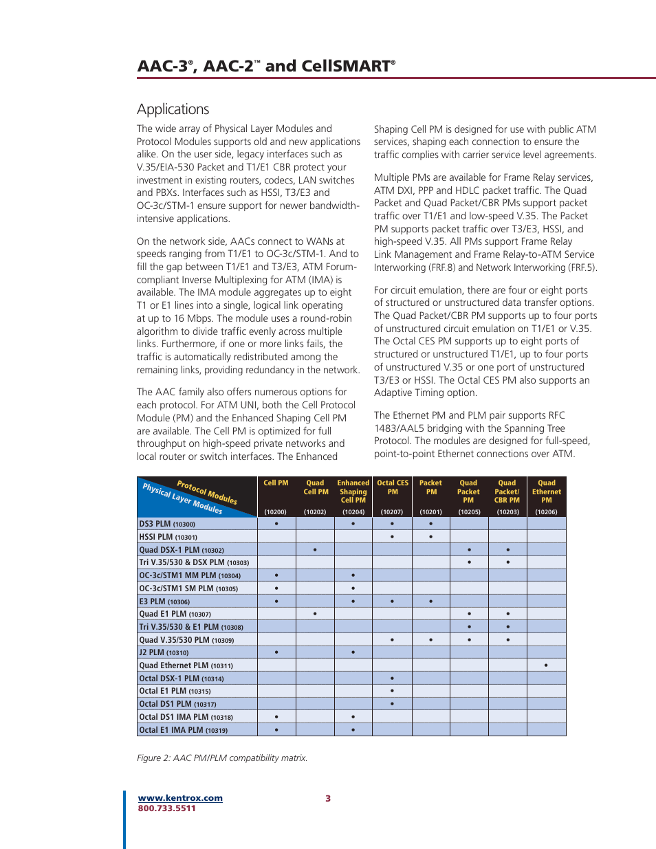 Aac-3, Aac-2, And cellsmart | Applications | Kentrox AAC-2TM User Manual | Page 3 / 12