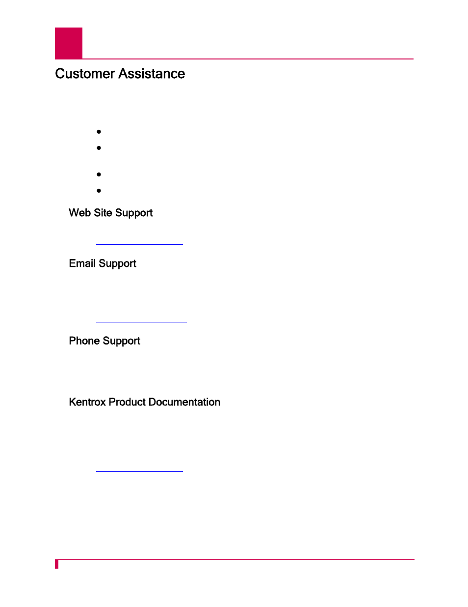 Customer assistance, Web site support, Email support | Phone support, Kentrox product documentation | Kentrox AI296 User Manual | Page 8 / 404