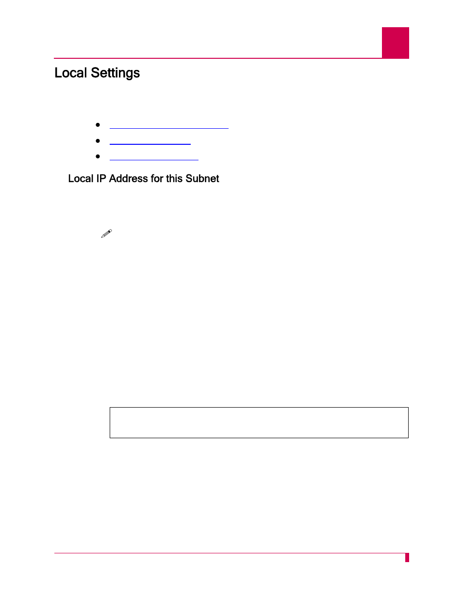 Local settings, Local ip address for this subnet, Local settings -3 | Local ip address for this subnet -3 | Kentrox AI296 User Manual | Page 89 / 404