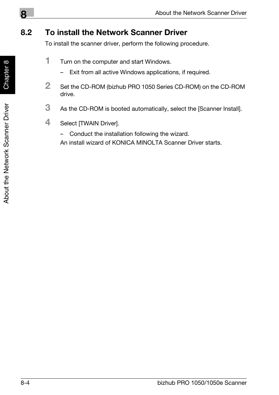 2 to install the network scanner driver, To install the network scanner driver -4 | Konica Minolta BIZHUB PRO 1050E User Manual | Page 147 / 190