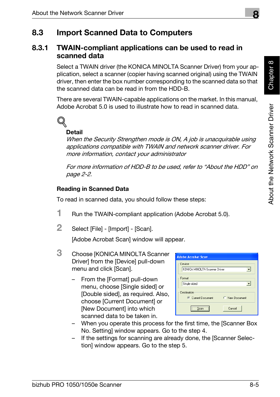 3 import scanned data to computers, Import scanned data to computers -5, Import scanned data to computers | P.8-5 | Konica Minolta BIZHUB PRO 1050E User Manual | Page 148 / 190