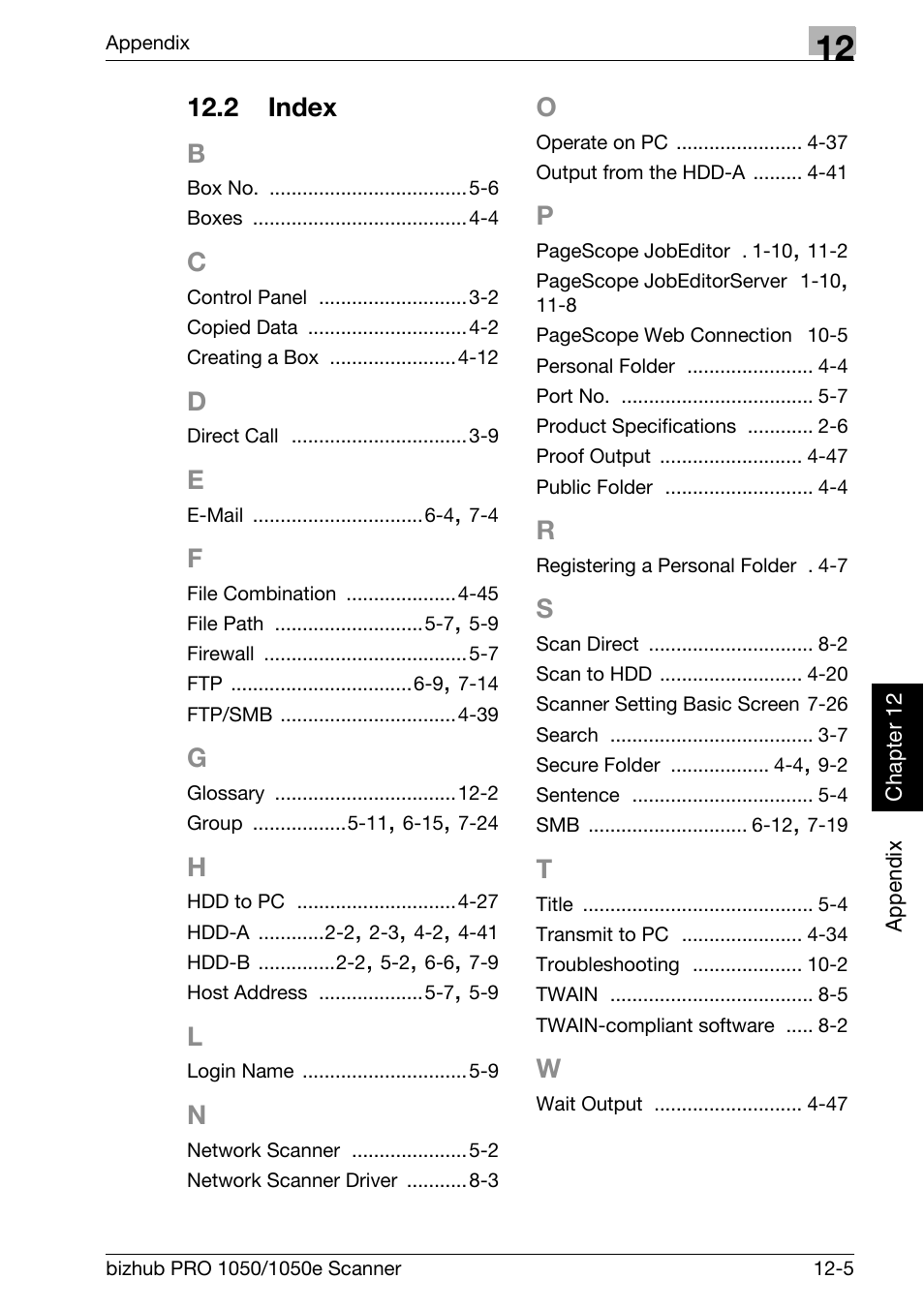 2 index, Index -5, 2 index b | Konica Minolta BIZHUB PRO 1050E User Manual | Page 186 / 190