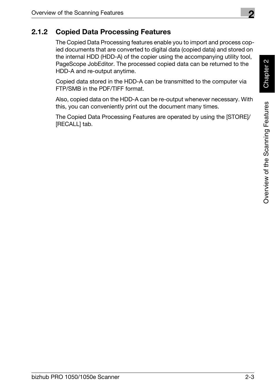 2 copied data processing features, Copied data processing features -3 | Konica Minolta BIZHUB PRO 1050E User Manual | Page 20 / 190