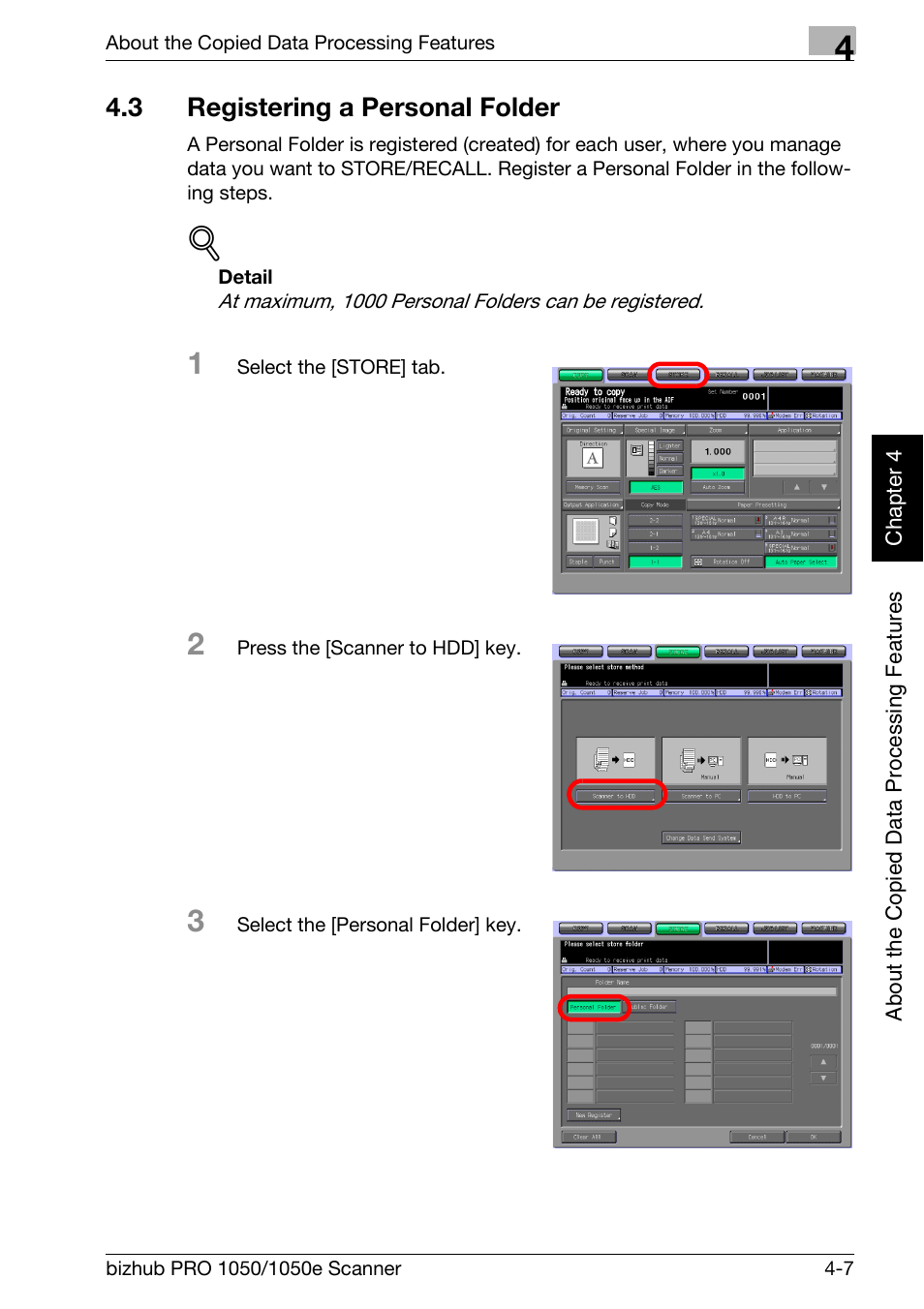 3 registering a personal folder, Registering a personal folder -7 | Konica Minolta BIZHUB PRO 1050E User Manual | Page 42 / 190