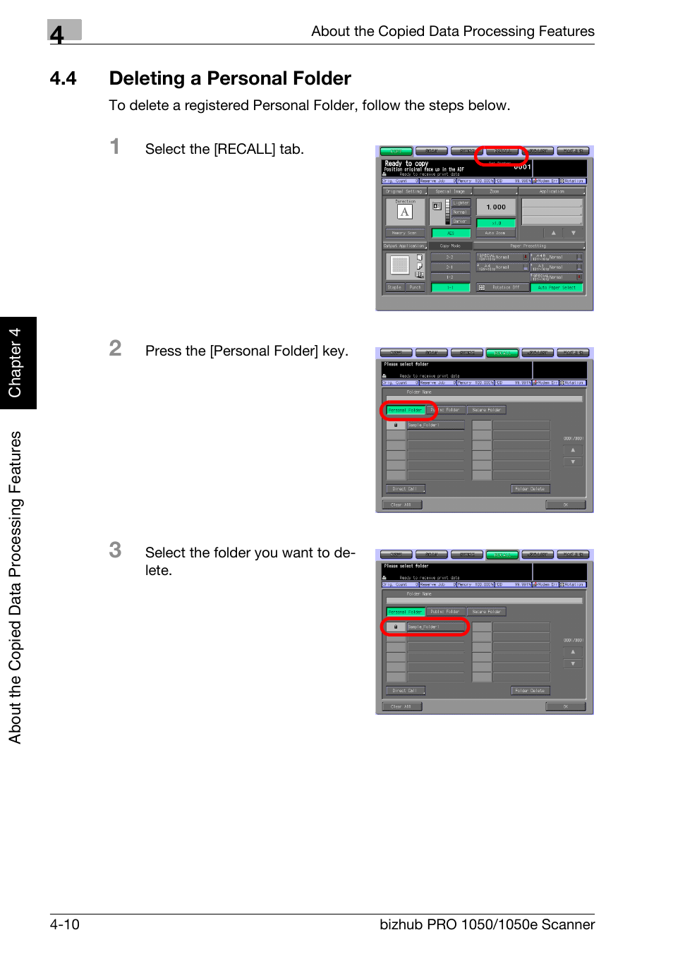 4 deleting a personal folder, Deleting a personal folder -10 | Konica Minolta BIZHUB PRO 1050E User Manual | Page 45 / 190