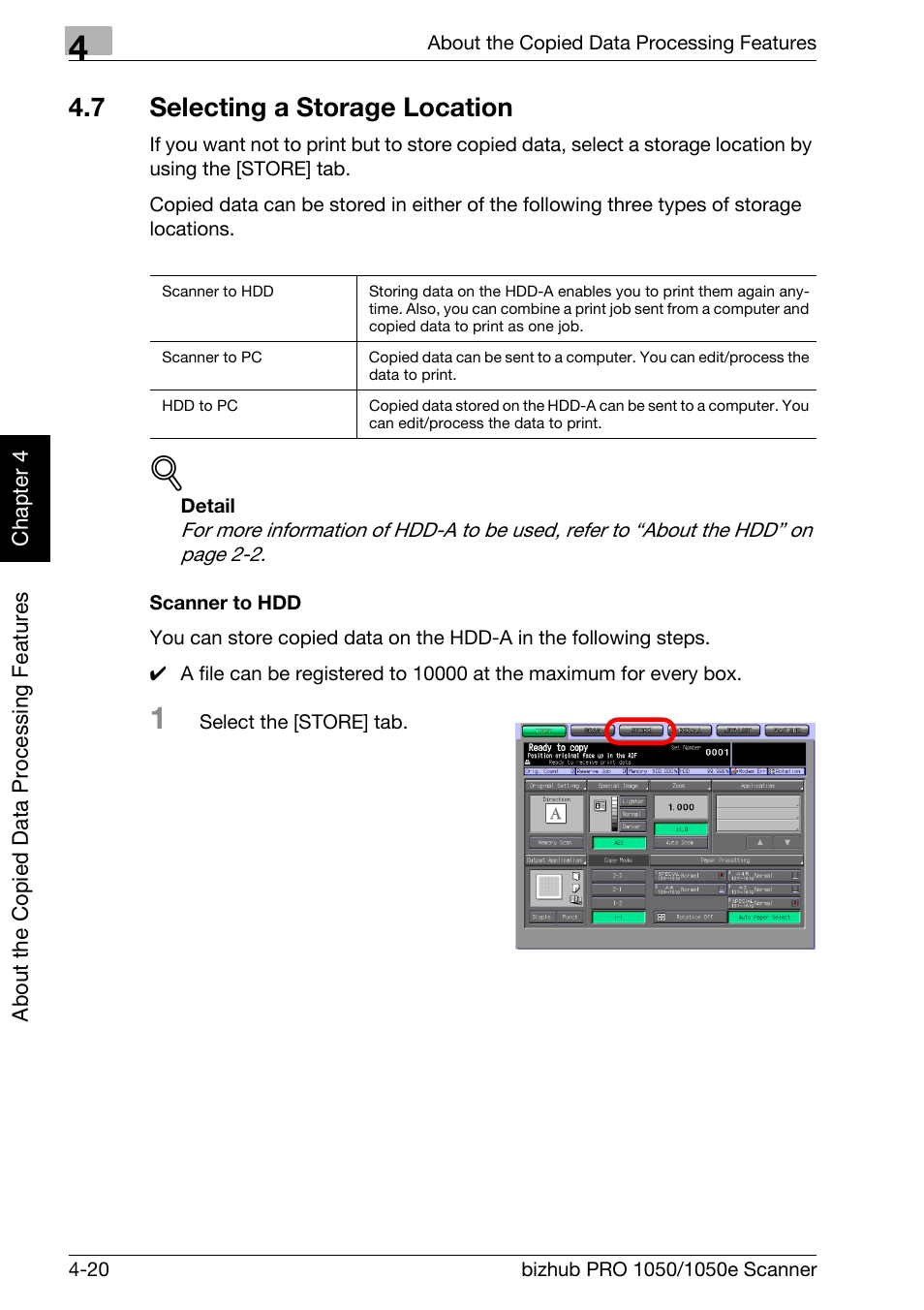 7 selecting a storage location, Selecting a storage location -20 | Konica Minolta BIZHUB PRO 1050E User Manual | Page 55 / 190