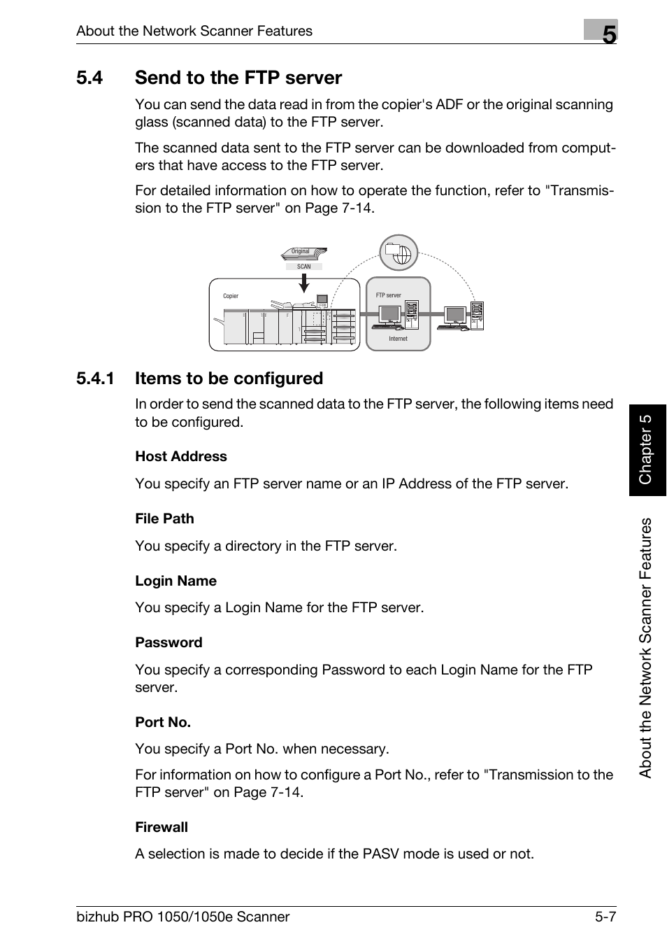 4 send to the ftp server, 1 items to be configured, Send to the ftp server -7 | Items to be configured -7, Send to the ftp server, P.5-7 | Konica Minolta BIZHUB PRO 1050E User Manual | Page 90 / 190