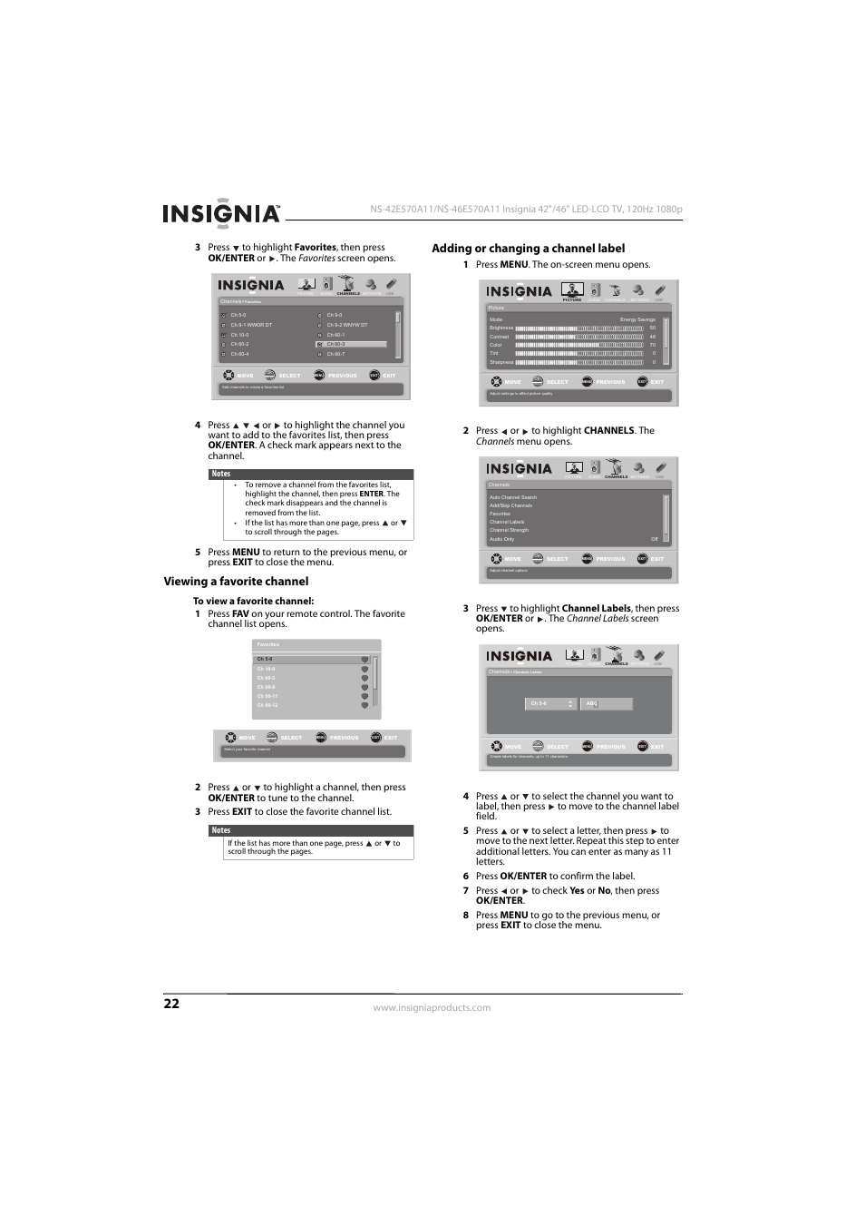 Viewing a favorite channel, Adding or changing a channel label | Konica Minolta NS-42E570A11 User Manual | Page 26 / 48