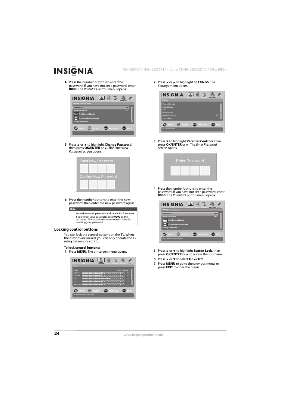 Locking control buttons, Enter password, Enter new password confirm new password | Konica Minolta NS-42E570A11 User Manual | Page 28 / 48