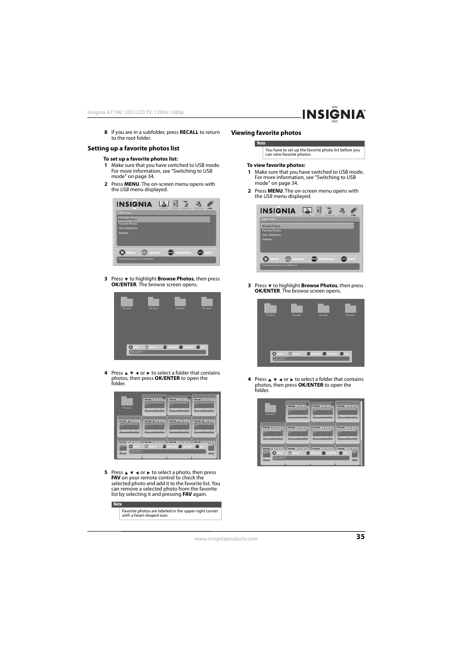 Setting up a favorite photos list, Viewing favorite photos | Konica Minolta NS-42E570A11 User Manual | Page 39 / 48