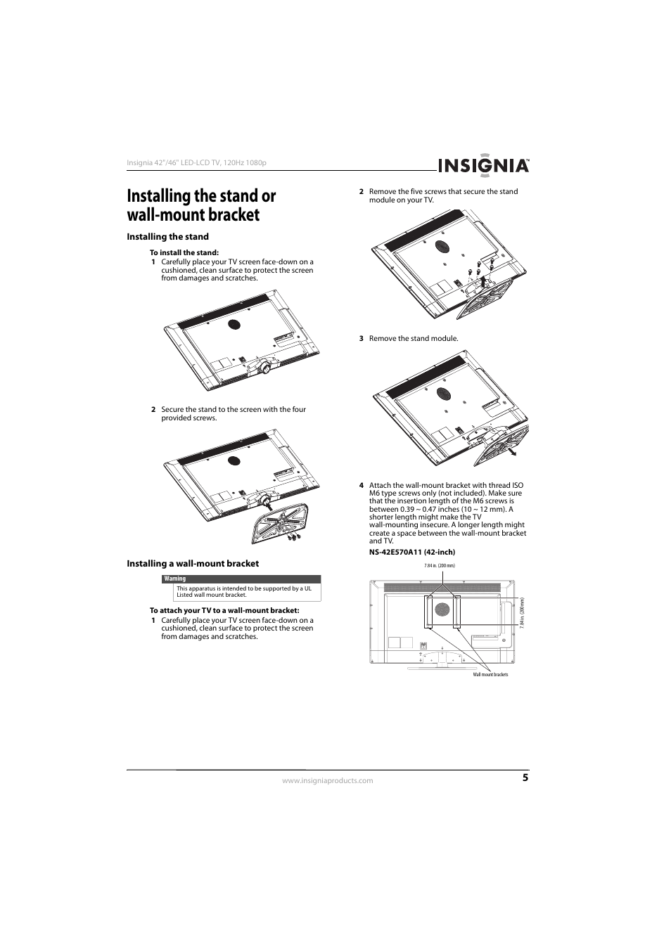 Installing the stand or wall-mount bracket, Installing the stand, Installing a wall-mount bracket | Konica Minolta NS-42E570A11 User Manual | Page 9 / 48