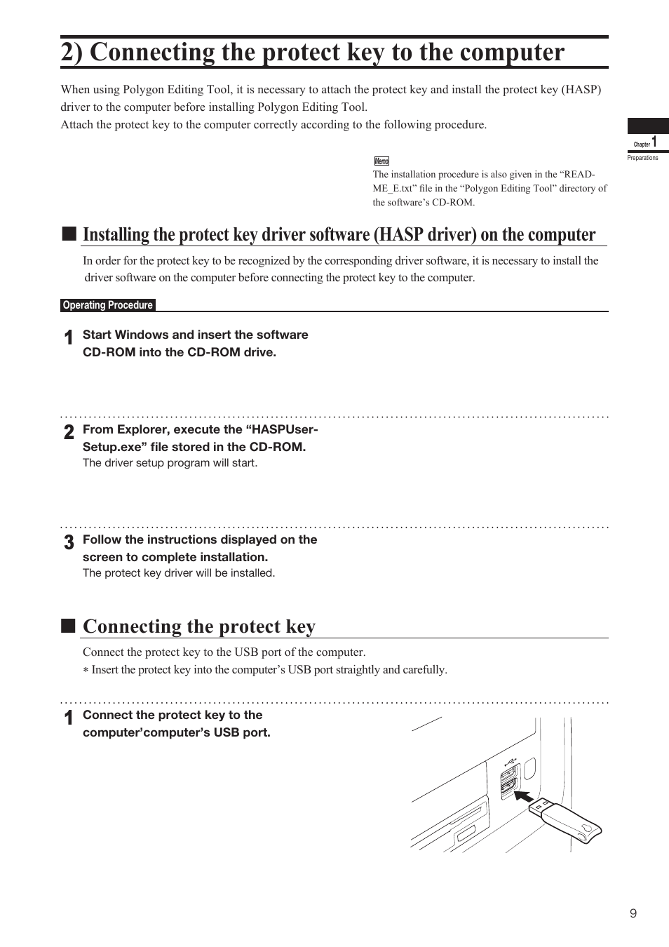 2) connecting the protect key to the computer, Nconnecting the protect key | Konica Minolta Polygon Editing Tool User Manual | Page 11 / 270