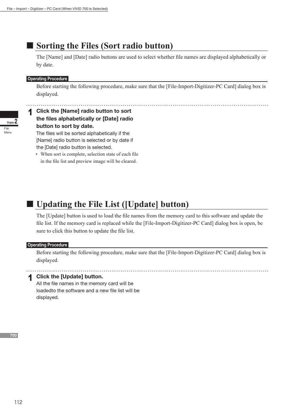 Nsorting the files (sort radio button), Nupdating the file list ([update] button) | Konica Minolta Polygon Editing Tool User Manual | Page 114 / 270