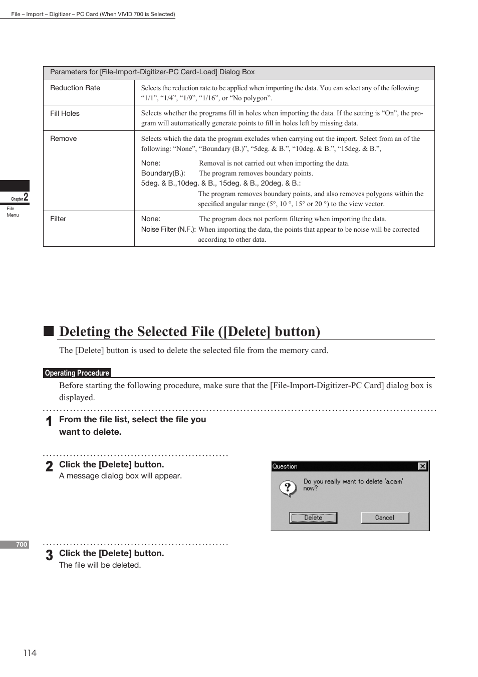 Ndeleting the selected file ([delete] button) | Konica Minolta Polygon Editing Tool User Manual | Page 116 / 270