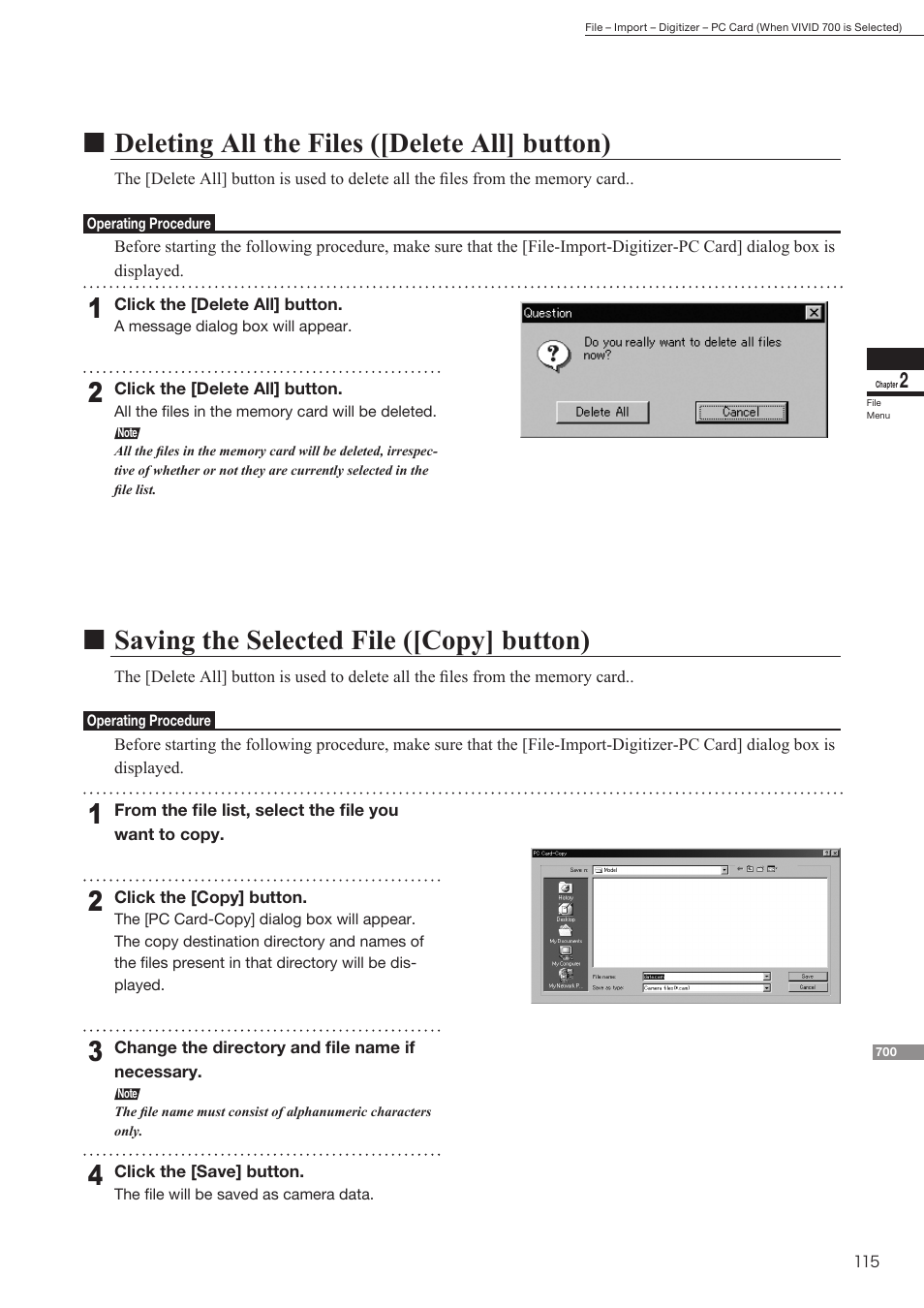 Ndeleting all the files ([delete all] button), Nsaving the selected file ([copy] button) | Konica Minolta Polygon Editing Tool User Manual | Page 117 / 270