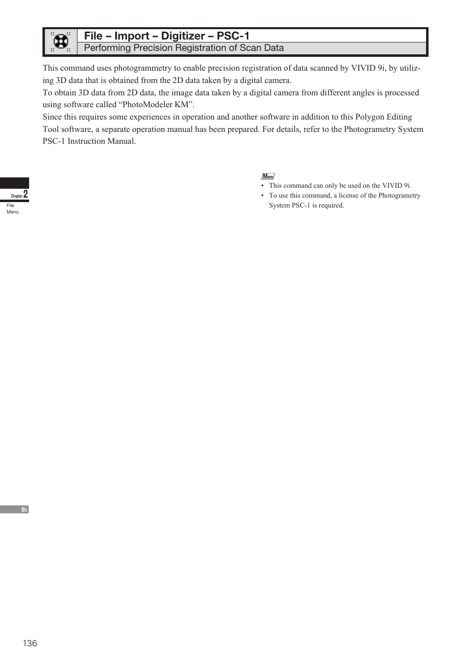 File – import – digitizer – psc-1, Performing precision registration of scan data | Konica Minolta Polygon Editing Tool User Manual | Page 138 / 270