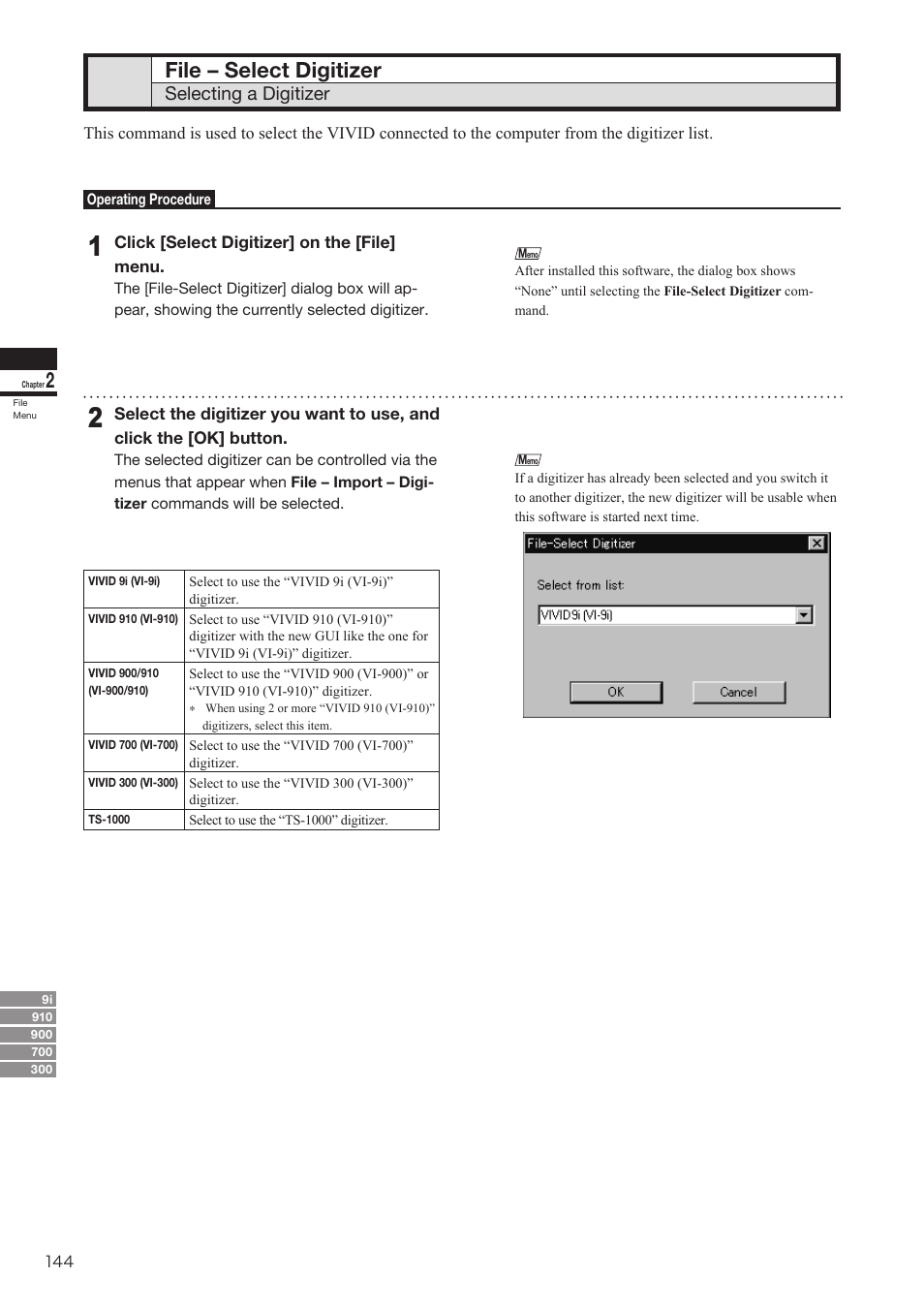 File – select digitizer, Selecting a digitizer | Konica Minolta Polygon Editing Tool User Manual | Page 146 / 270