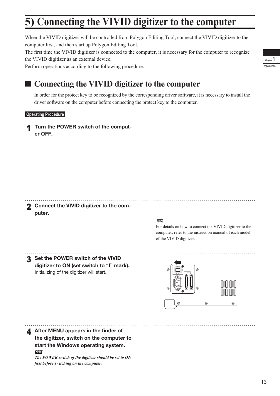 5) connecting the vivid digitizer to the computer, Nconnecting the vivid digitizer to the computer | Konica Minolta Polygon Editing Tool User Manual | Page 15 / 270