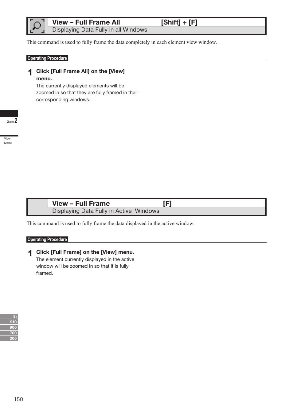View – full frame all, View – full frame, View – full frame all [shift] + [f | View – full frame [f | Konica Minolta Polygon Editing Tool User Manual | Page 152 / 270