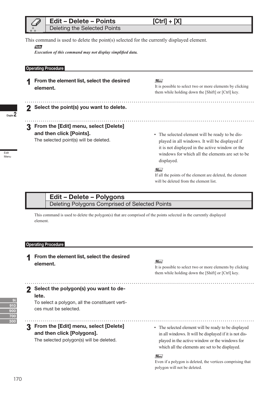 Edit – delete – points, Edit – delete – polygons, Edit – delete – points [ctrl] + [x | Konica Minolta Polygon Editing Tool User Manual | Page 172 / 270