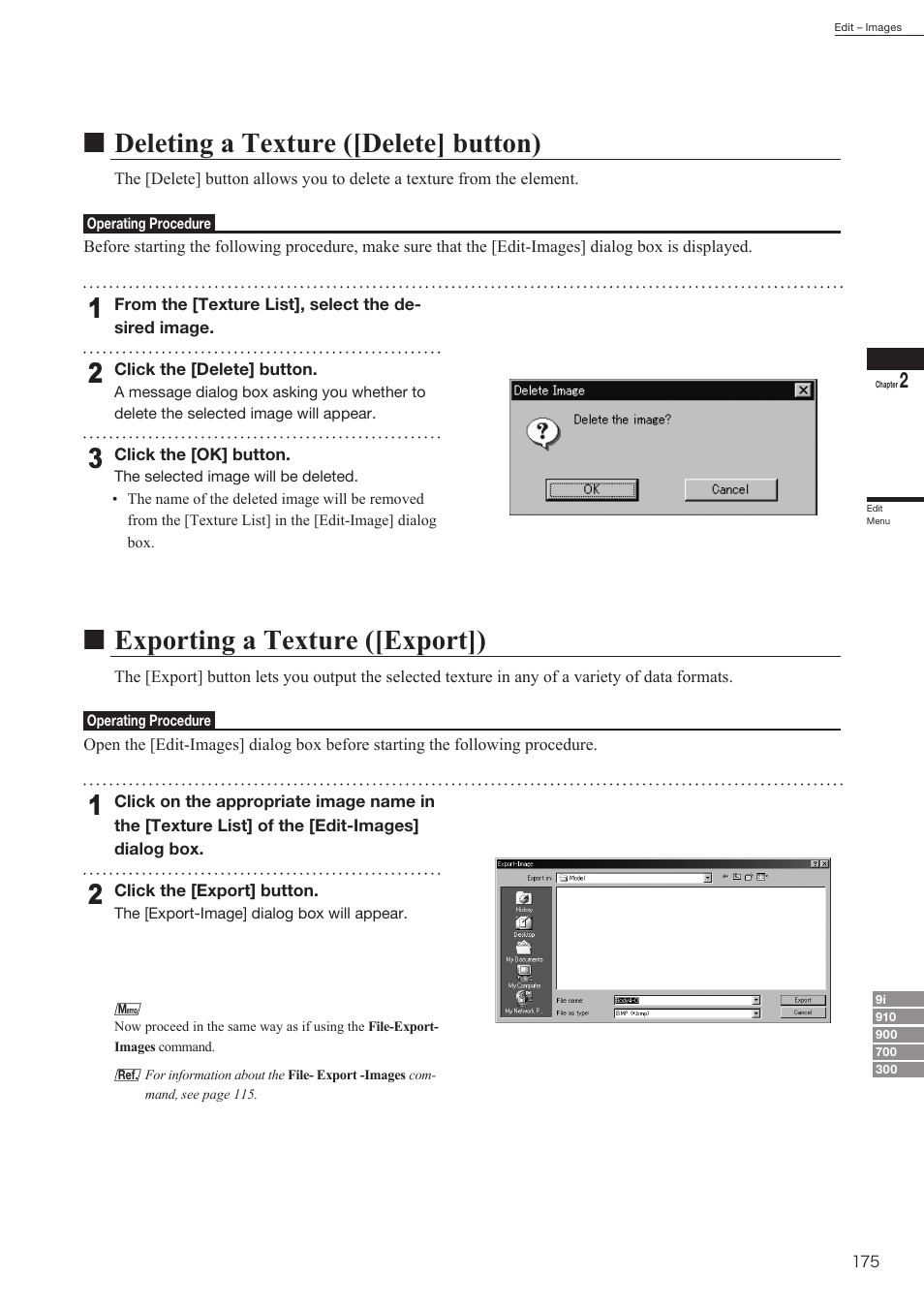 Ndeleting a texture ([delete] button), Nexporting a texture ([export]) | Konica Minolta Polygon Editing Tool User Manual | Page 177 / 270