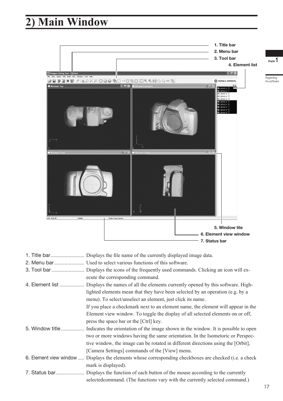2) main window | Konica Minolta Polygon Editing Tool User Manual | Page 19 / 270