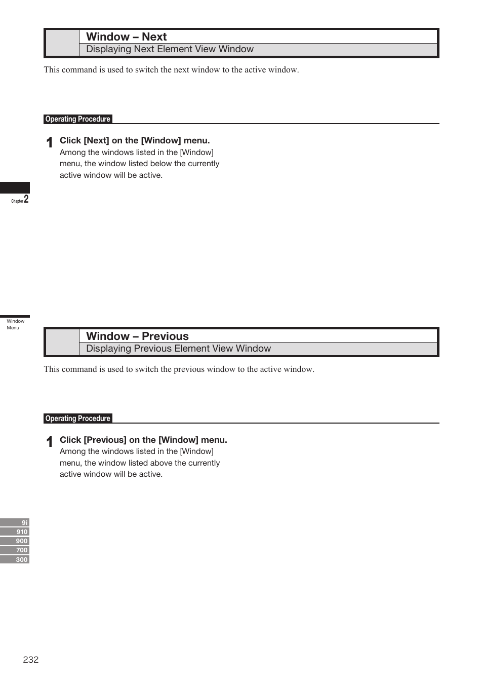 Window – next, Window – previous | Konica Minolta Polygon Editing Tool User Manual | Page 234 / 270