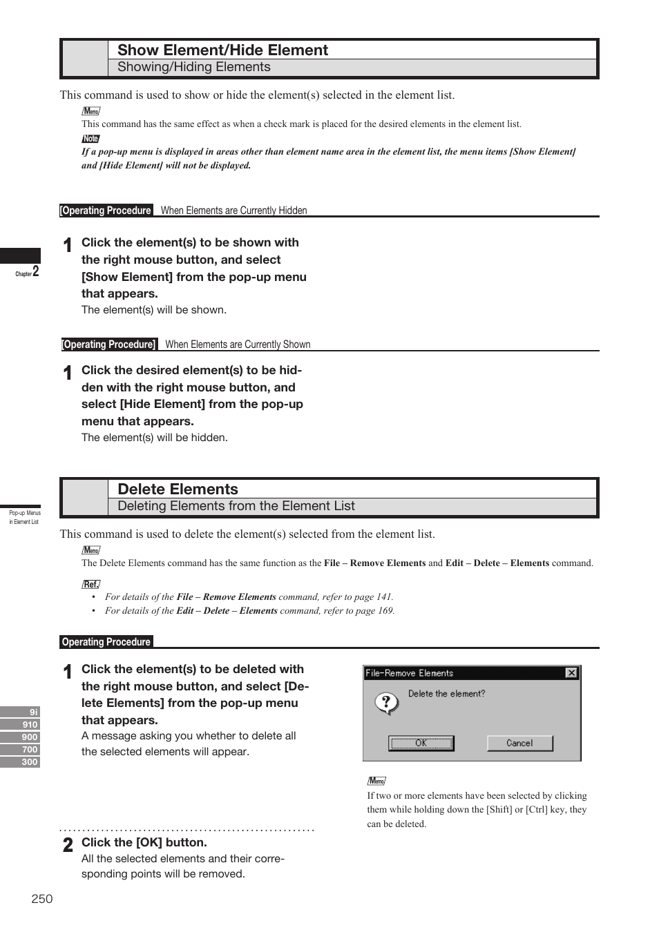 Show element/hide element, Delete elements | Konica Minolta Polygon Editing Tool User Manual | Page 252 / 270