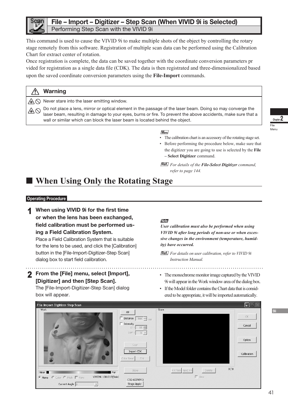 File – import – digitizer – step scan, Nwhen using only the rotating stage | Konica Minolta Polygon Editing Tool User Manual | Page 43 / 270