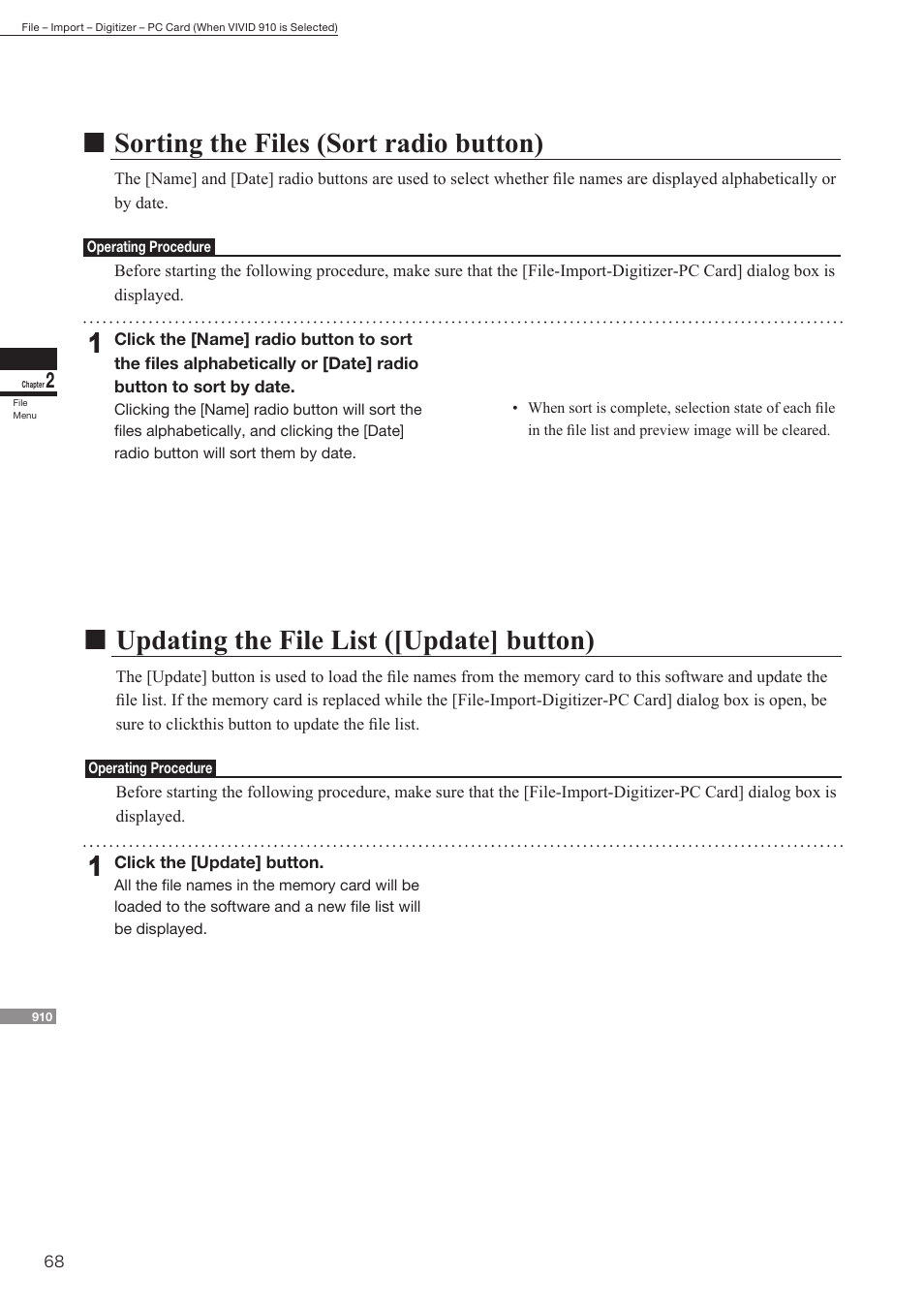 Nsorting the files (sort radio button), Nupdating the file list ([update] button) | Konica Minolta Polygon Editing Tool User Manual | Page 70 / 270