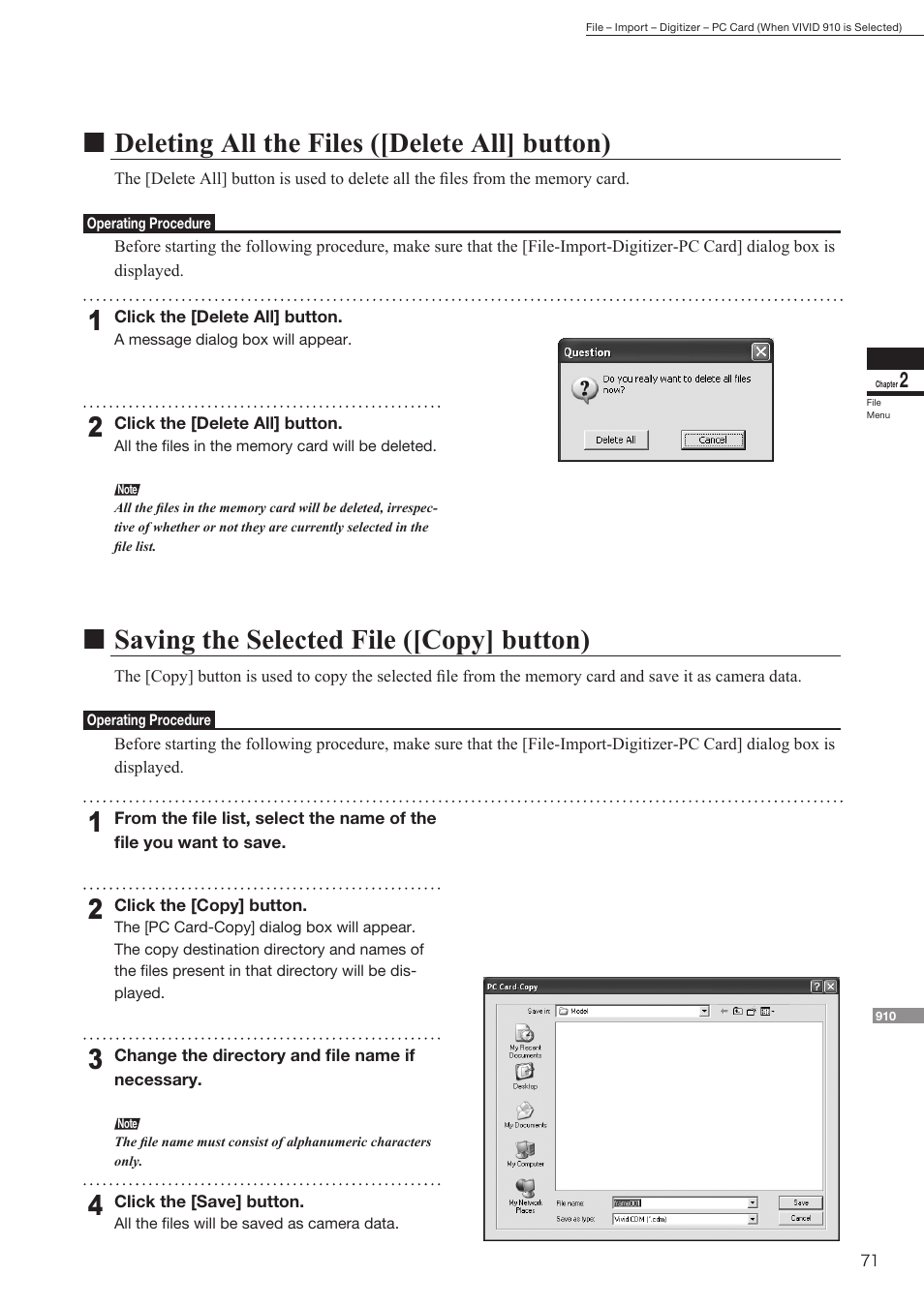 Ndeleting all the files ([delete all] button), Nsaving the selected file ([copy] button) | Konica Minolta Polygon Editing Tool User Manual | Page 73 / 270