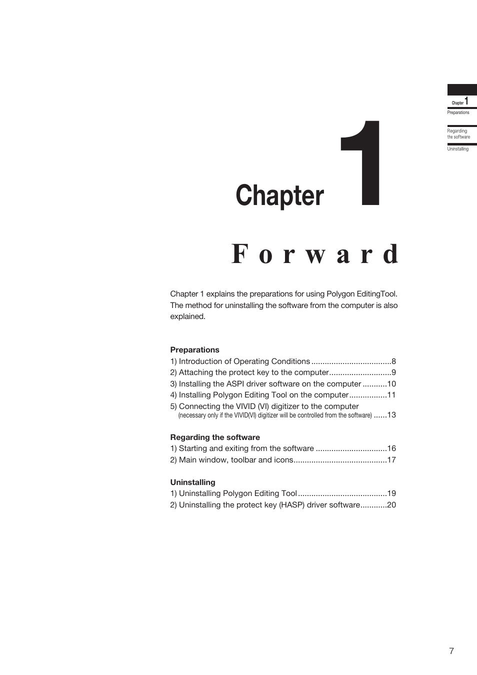Chapter 1 forward, Chapter | Konica Minolta Polygon Editing Tool User Manual | Page 9 / 270
