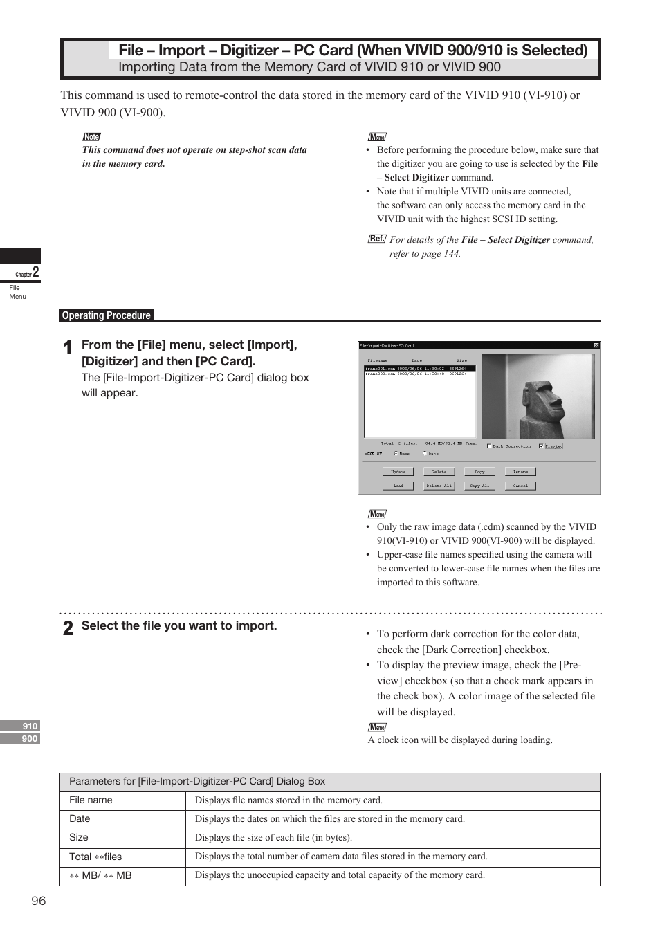 File – import – digitizer – pc card | Konica Minolta Polygon Editing Tool User Manual | Page 98 / 270