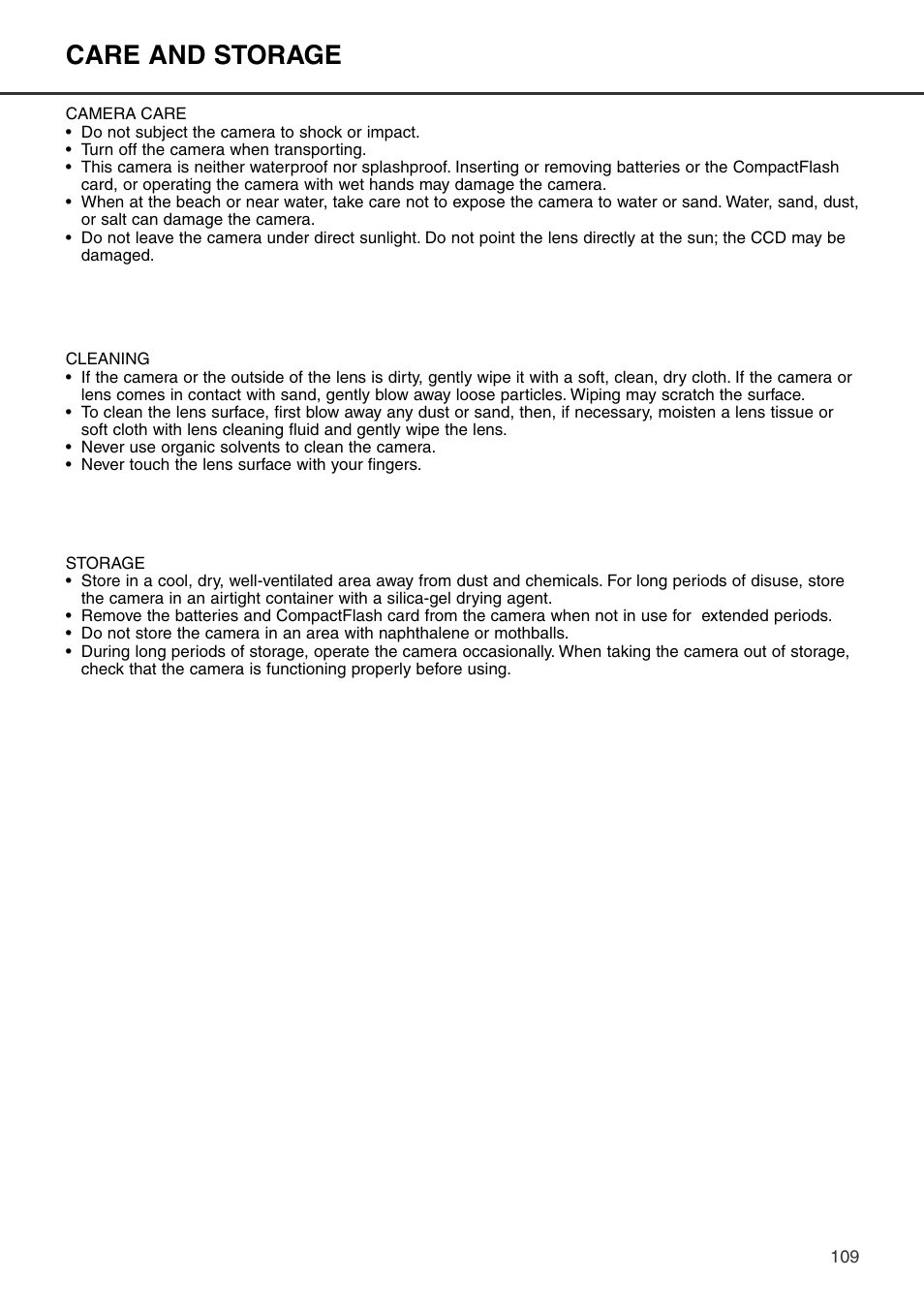 Care and storage | Konica Minolta DiMAGE S404 User Manual | Page 109 / 116