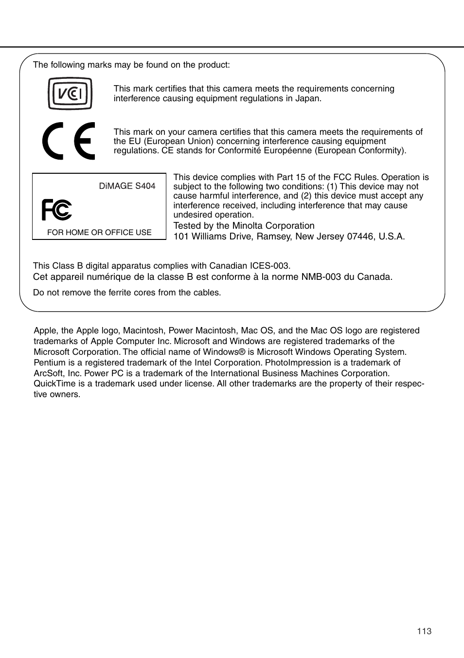 Konica Minolta DiMAGE S404 User Manual | Page 113 / 116