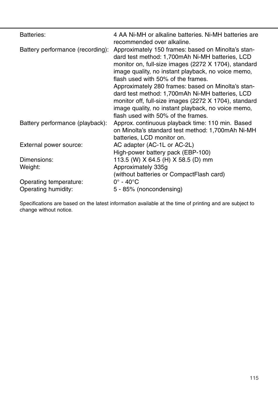 Konica Minolta DiMAGE S404 User Manual | Page 115 / 116