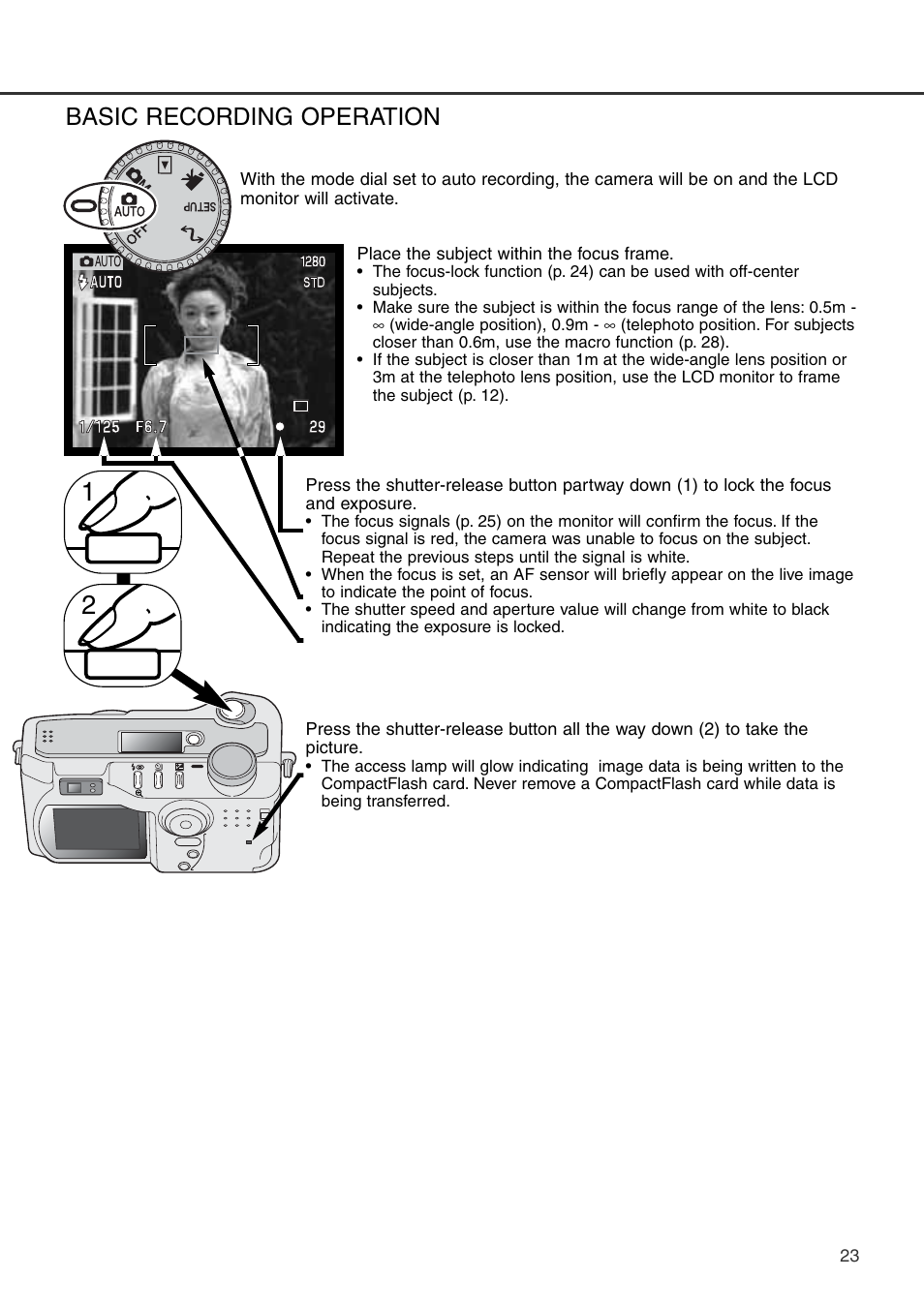 Basic recording operation | Konica Minolta DiMAGE S404 User Manual | Page 23 / 116