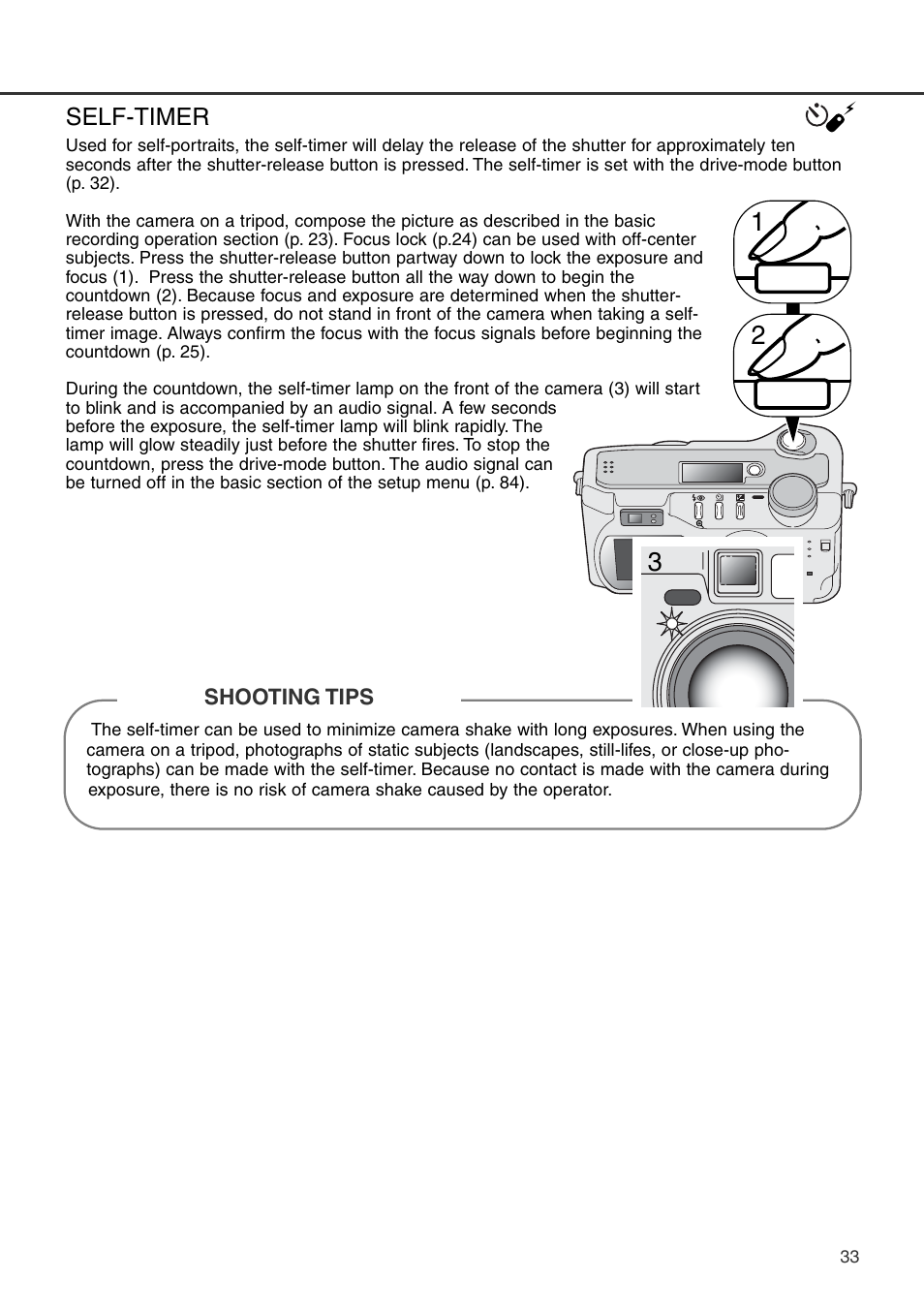 Self-timer | Konica Minolta DiMAGE S404 User Manual | Page 33 / 116