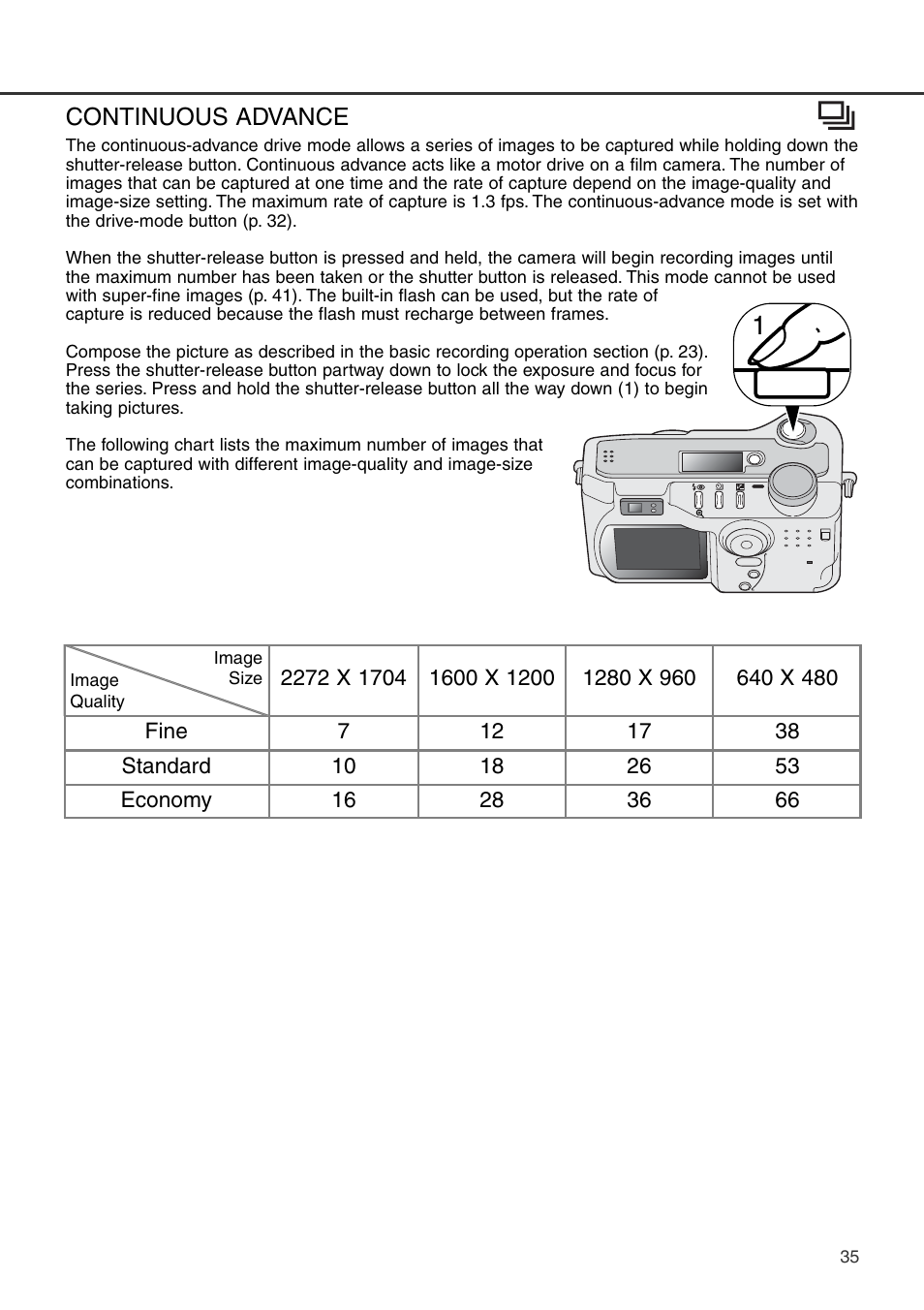 Continuous advance | Konica Minolta DiMAGE S404 User Manual | Page 35 / 116