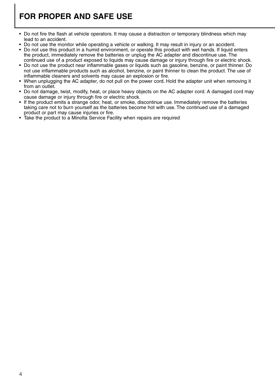 For proper and safe use | Konica Minolta DiMAGE S404 User Manual | Page 4 / 116