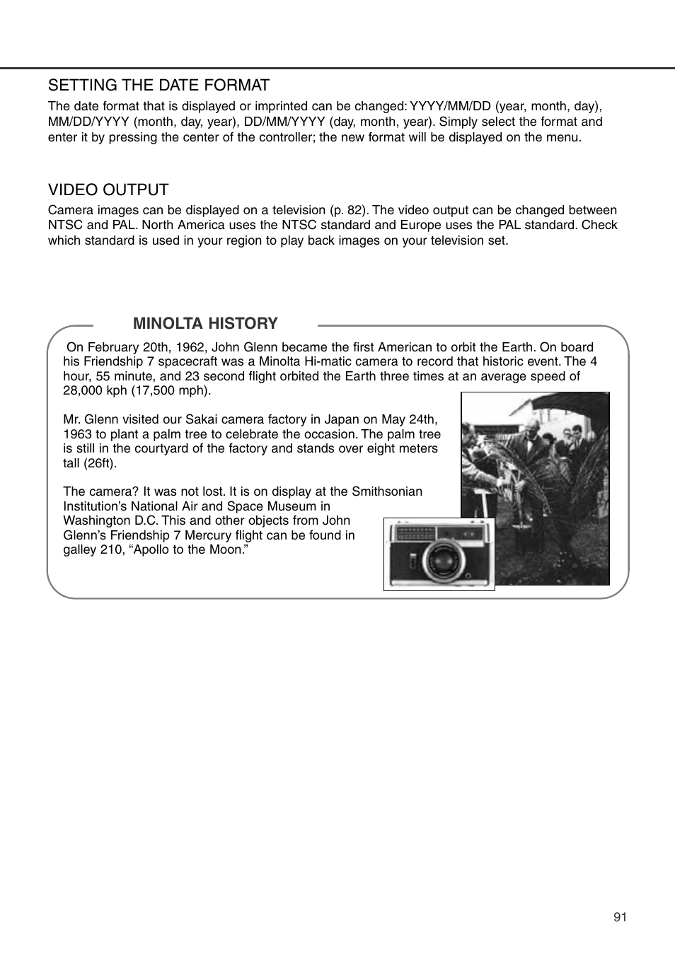 Setting the date format video output | Konica Minolta DiMAGE S404 User Manual | Page 91 / 116