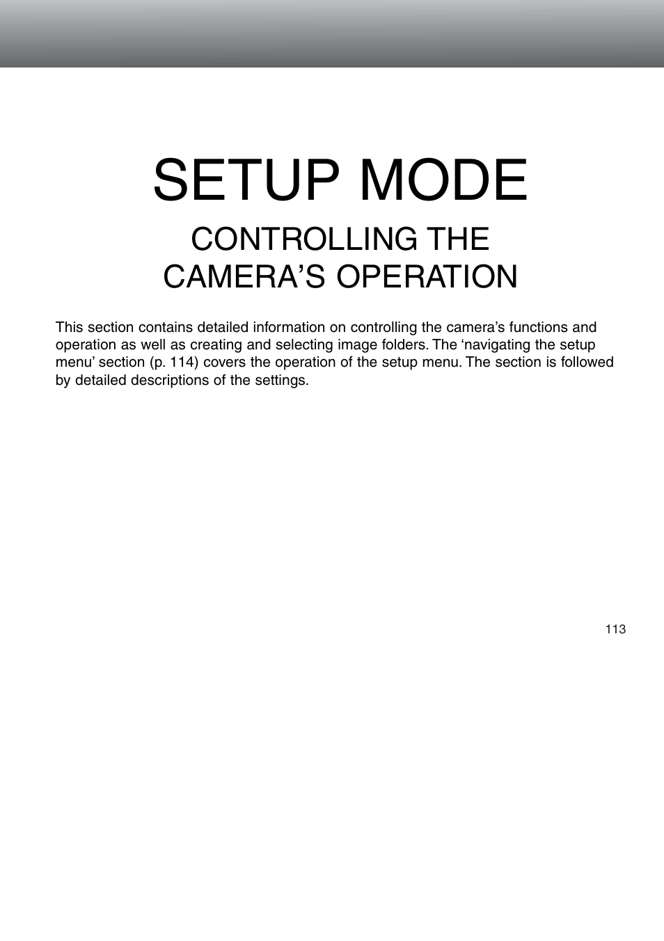 Setup mode - controlling the camera’s operation, Setup mode | Konica Minolta 5D User Manual | Page 113 / 150