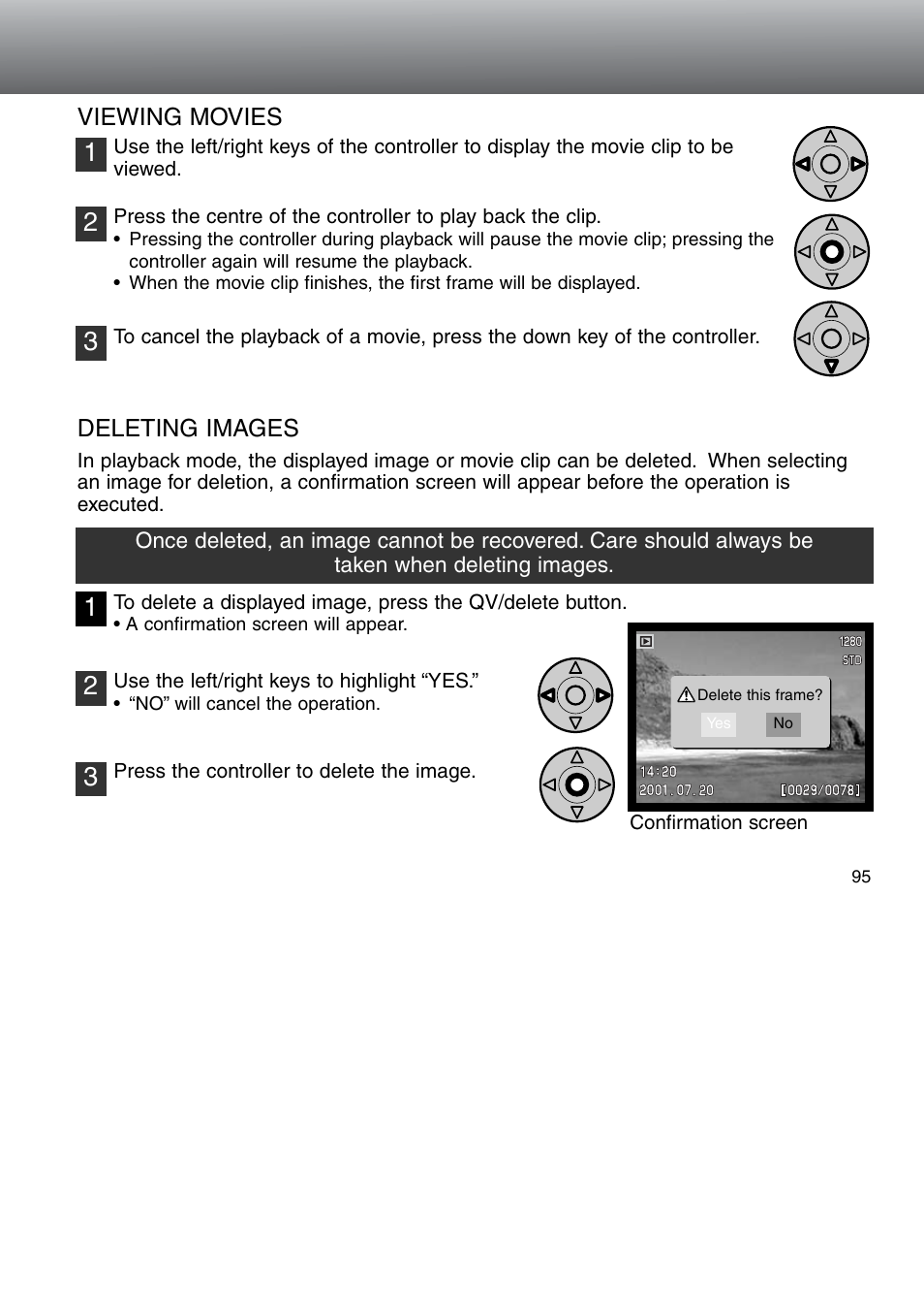 Viewing movies deleting images | Konica Minolta 5D User Manual | Page 95 / 150