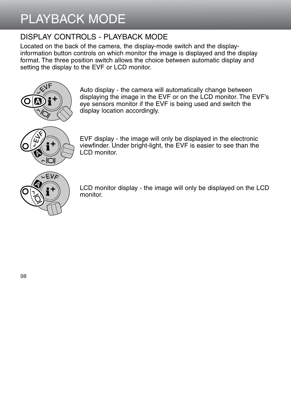 Display controls - playback mode, Playback mode | Konica Minolta 5D User Manual | Page 98 / 150