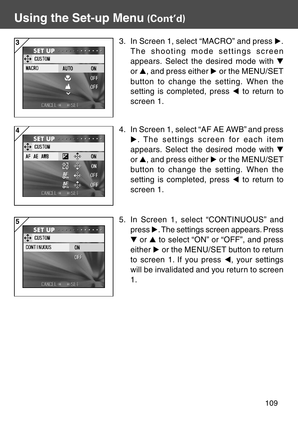 Using the set-up menu, Cont’d) | Konica Minolta KD-510Z User Manual | Page 109 / 131