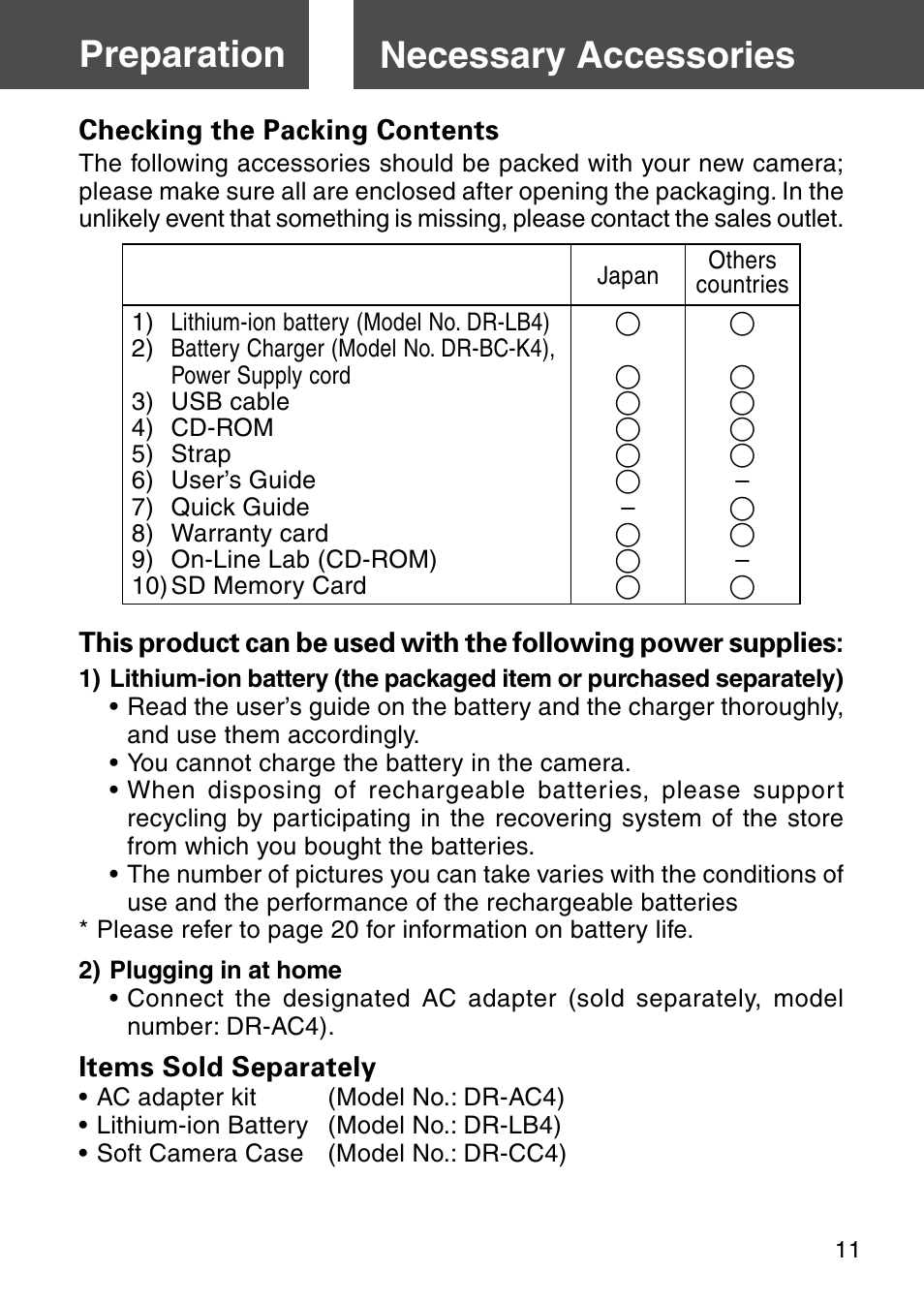 Preparation, Necessary accessories, Preparation necessary accessories | Konica Minolta KD-510Z User Manual | Page 11 / 131