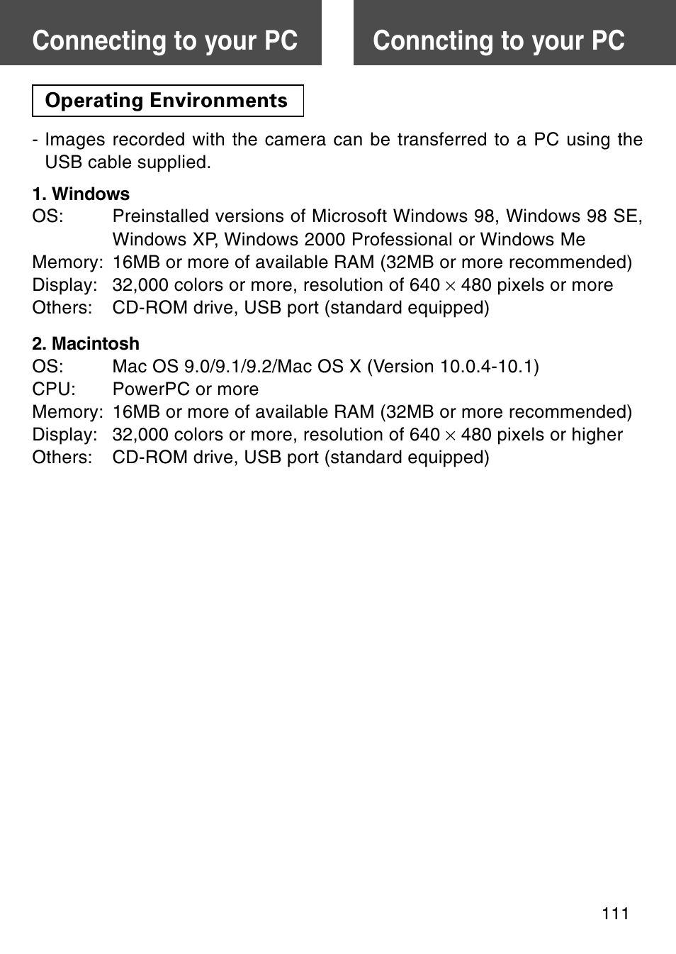 Connecting to your pc, Conncting to your pc, Operating environments | Connecting to your pc conncting to your pc | Konica Minolta KD-510Z User Manual | Page 111 / 131