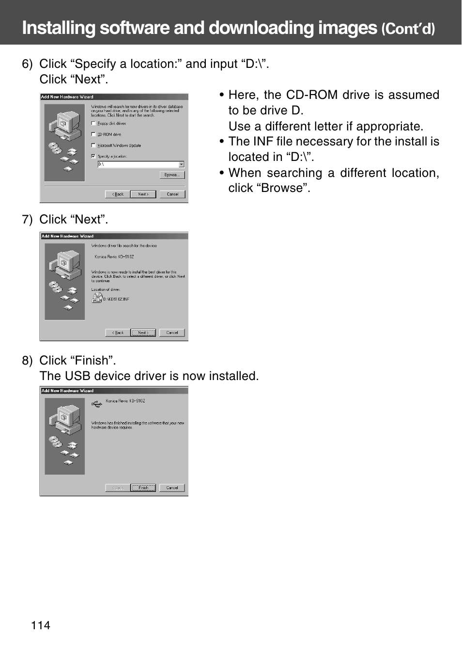 Installing software and downloading images, Cont’d) | Konica Minolta KD-510Z User Manual | Page 114 / 131